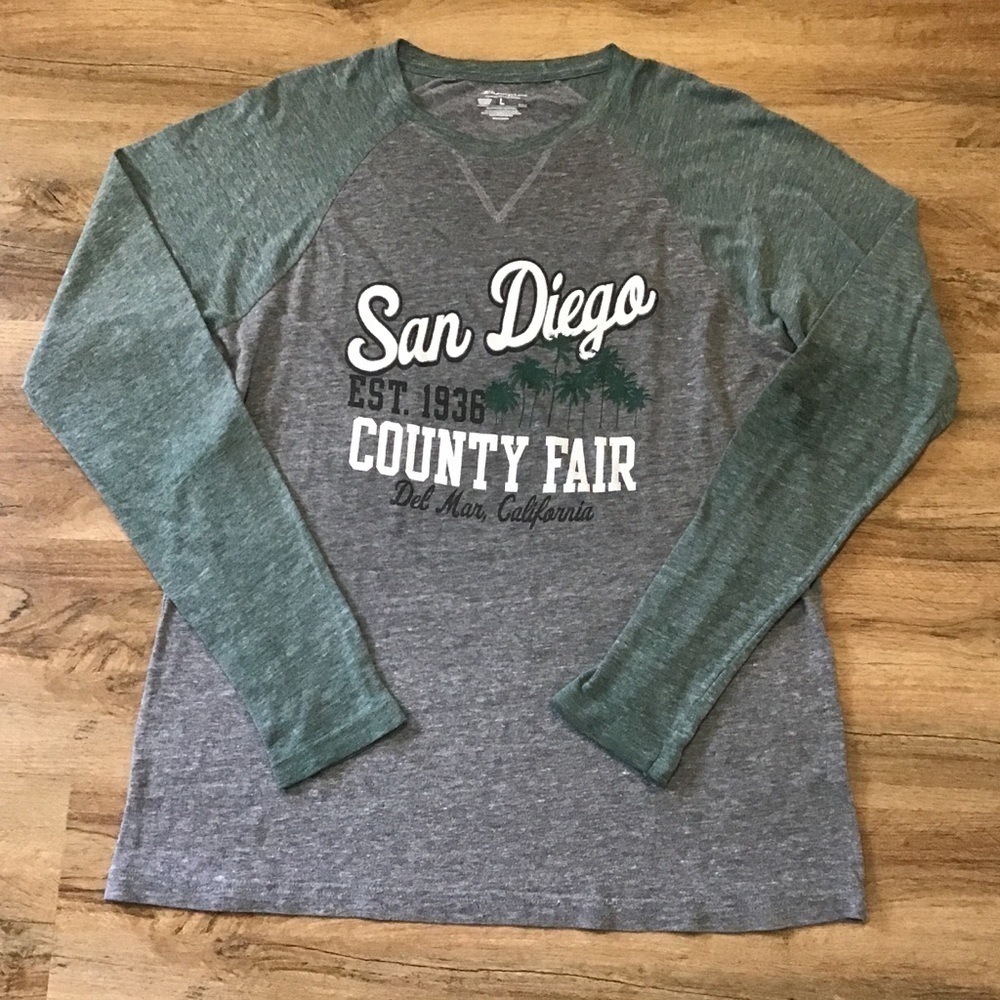 Champion Size L Shirt San Diego Del Mar Fair Raglan Long Sleeve Gray Green